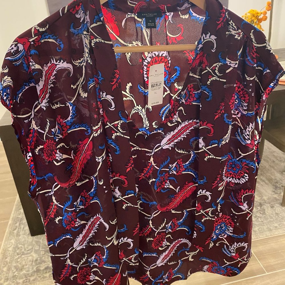 NWT Ann Taylor Purple Floral Blouse!